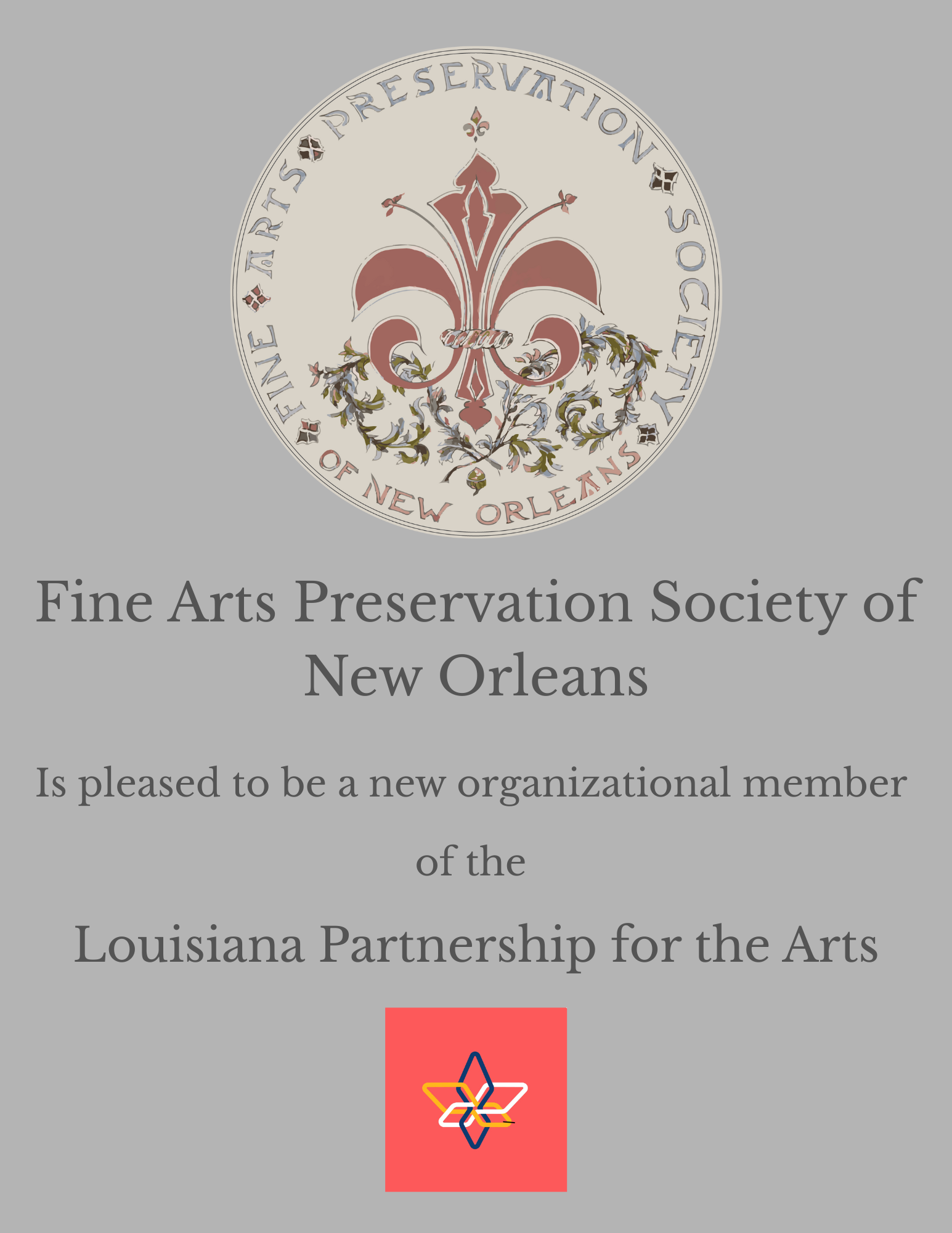 You are currently viewing The Fine Arts Preservation Society of New Orleans is now a member of the Louisiana Partnership for the Arts!